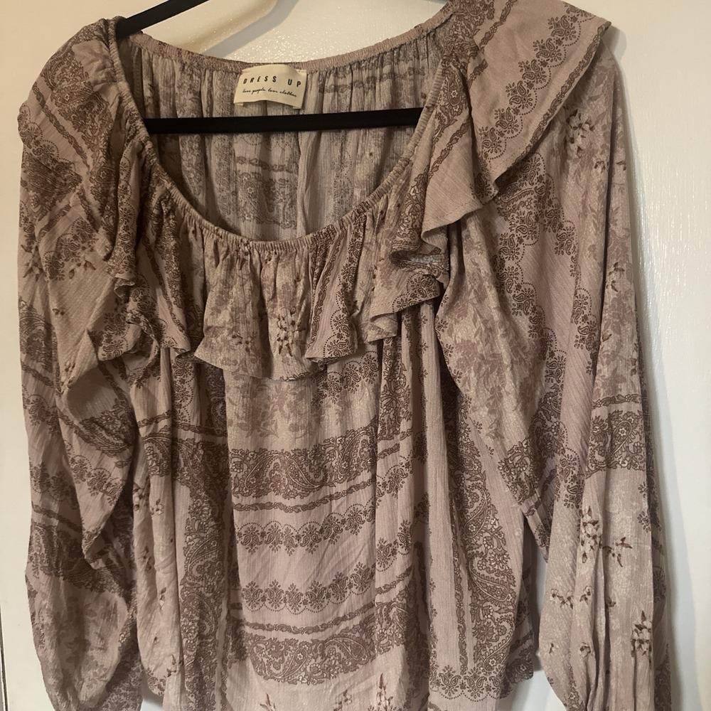 Dress Up Boutique Blouse Paisley Floral Boho Ruffle Puff Sleeve Top Rose M